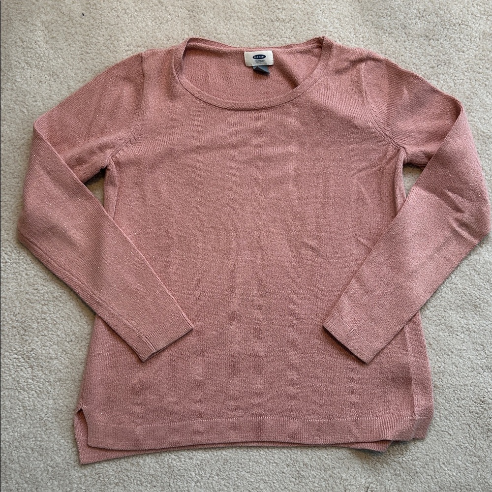 Metallic-Knit Dusty Rose Sweater - Size Small